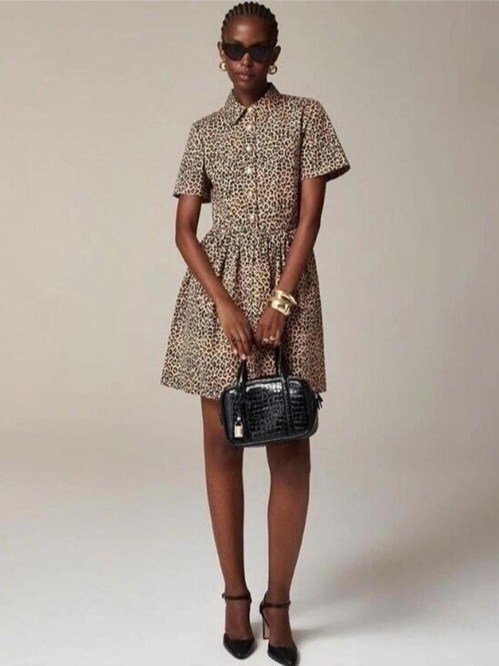 J. Crew Leopard Print Button-Front Dress in Tan and Black